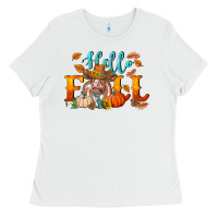 White hello fall heifer cow Ladies Tee - RanaPortraitStore
