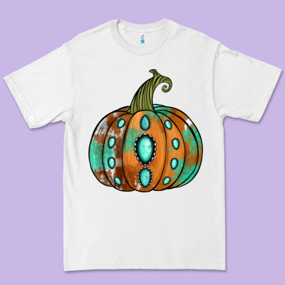 Western Cowhide Turquoise Pumpkin Premium Tee Designed By Jasminsmagicworld