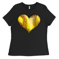 Black softball heart Ladies Tee - LillyAllenDesigns