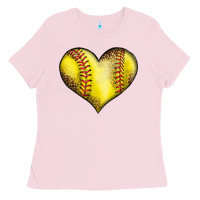 Bubblegum Pink softball heart Ladies Tee - LillyAllenDesigns
