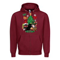 Burgundy ho ho ho meow Zipper Hoodie - CowGirlArtShop