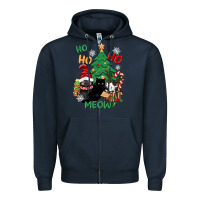 Navy ho ho ho meow Zipper Hoodie - CowGirlArtShop