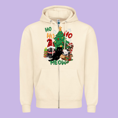 Ho Ho Ho Meow Zipper Hoodie Designed By Cowgirlartshop