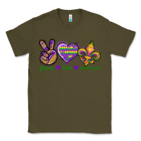 Army Green Peace Love Mardi Gras Classic Tee - BundleAndBundleShop