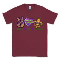 Burgundy Peace Love Mardi Gras Classic Tee - BundleAndBundleShop