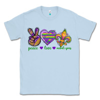 Dusty Blue Peace Love Mardi Gras Classic Tee - BundleAndBundleShop