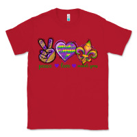 Red Peace Love Mardi Gras Classic Tee - BundleAndBundleShop