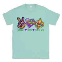 Seafoam Peace Love Mardi Gras Classic Tee - BundleAndBundleShop