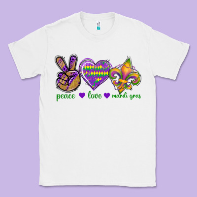 Peace Love Mardi Gras Classic Tee Designed By Bundleandbundleshop