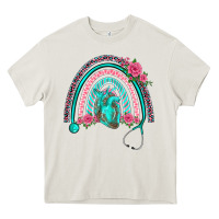 Cream nurse life spring stethoscope heart rainbow Heavy Core Tee - BarkalooDesign