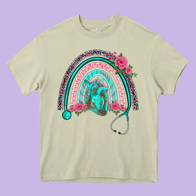 Nurse Life Spring Stethoscope Heart Rainbow Heavy Core Tee Designed By Barkaloodesign