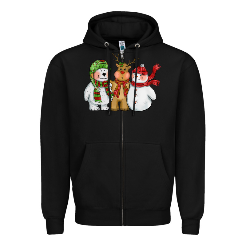 Christmas Polar Bear Reindeer And Snowman Zipper Hoodie by CowGirlArtShop | Teevron