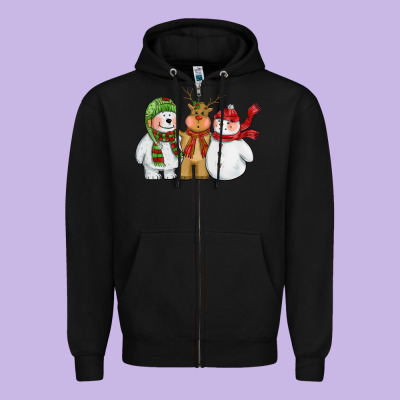 Christmas Polar Bear Reindeer And Snowman Zipper Hoodie Designed By Cowgirlartshop