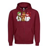 Burgundy christmas polar bear reindeer and snowman Zipper Hoodie - CowGirlArtShop