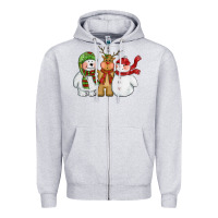 Heather Grey christmas polar bear reindeer and snowman Zipper Hoodie - CowGirlArtShop