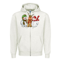 Oatmeal Heather christmas polar bear reindeer and snowman Zipper Hoodie - CowGirlArtShop