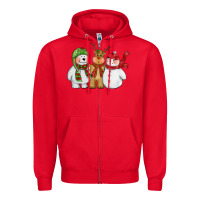 Red christmas polar bear reindeer and snowman Zipper Hoodie - CowGirlArtShop