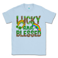 Dusty Blue Lucky And Blessed St Patricks Classic Tee - BundleAndBundleShop
