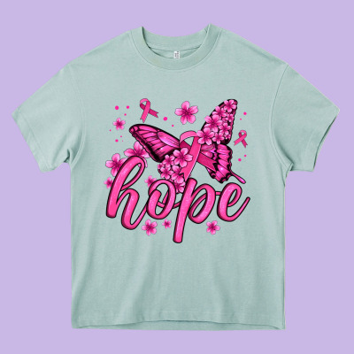 Hope Breast Cancer Butterfly Heavy Core Tee Designed By Jasminsmagicworld