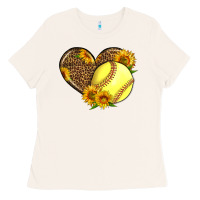 Bone Softball Heart With Sunflowers Ladies Tee - LillyAllenDesigns