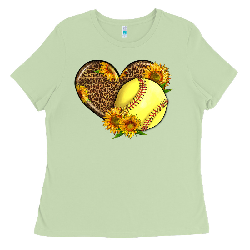 Softball Heart With Sunflowers Ladies Tee by LillyAllenDesigns | Teevron