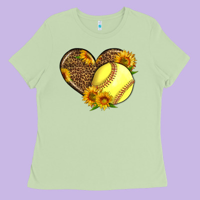 Softball Heart With Sunflowers Ladies Tee Designed By Lillyallendesigns