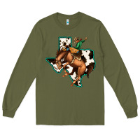 Army Green Cowhide Texas Map Rodeo Cowboy Long Sleeve Tee - Bettercallsaul