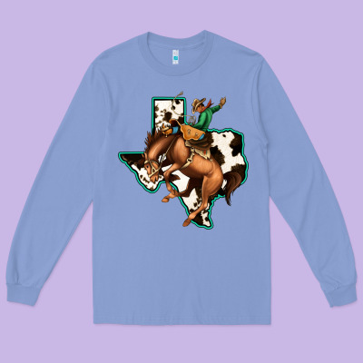 Cowhide Texas Map Rodeo Cowboy Long Sleeve Tee Designed By Bettercallsaul
