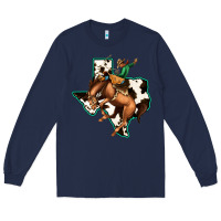 Navy Cowhide Texas Map Rodeo Cowboy Long Sleeve Tee - Bettercallsaul