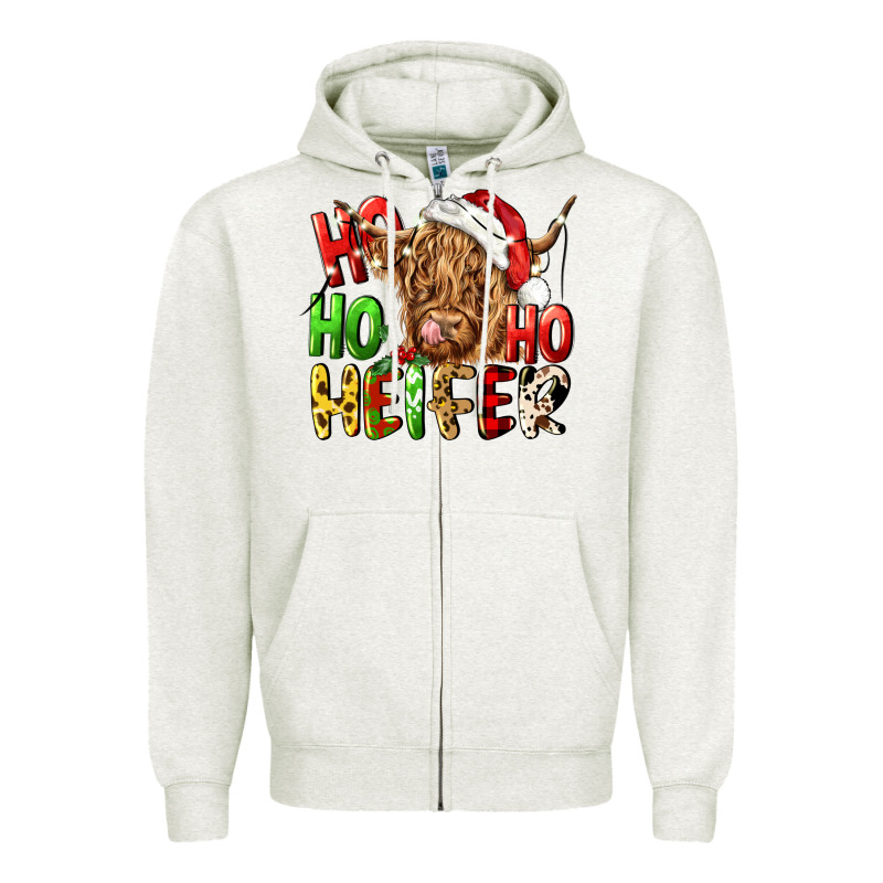Ho Ho Ho Heifer Zipper Hoodie by CowGirlArtShop | Teevron