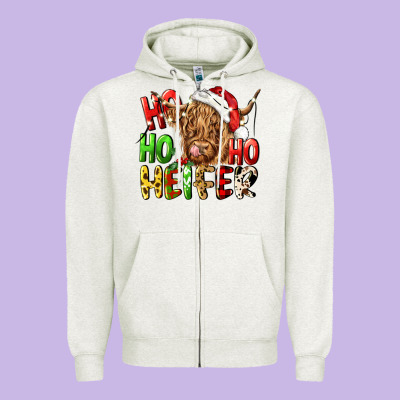 Ho Ho Ho Heifer Zipper Hoodie Designed By Cowgirlartshop