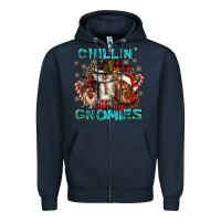 Navy chillin with my gnomies Zipper Hoodie - CowGirlArtShop
