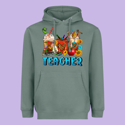 Teacher Coffee Cups Heavyweight Hoodie Designed By Fadigitalartstudio