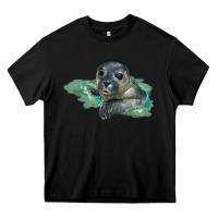 Black Sea Seal Face Illustrations Heavy Core Tee - LillyAllenDesigns