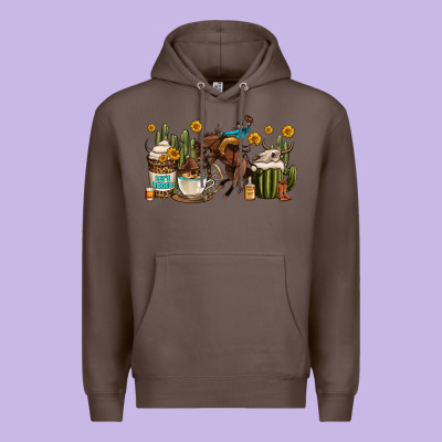 Rodeo Cowboy Coffee Cups Premium Hoodie Designed By Oliviacreatesart