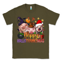 Army Green Happy Hallothanksmas Pigs Classic Tee - BundleAndBundleShop