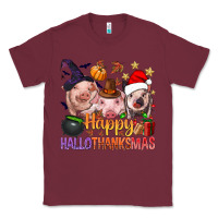 Burgundy Happy Hallothanksmas Pigs Classic Tee - BundleAndBundleShop