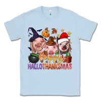 Dusty Blue Happy Hallothanksmas Pigs Classic Tee - BundleAndBundleShop