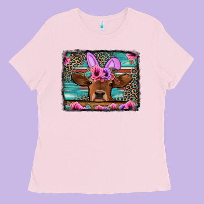 Easter Floral Leopard Cow Ladies Tee Designed By Jasminsmagicworld