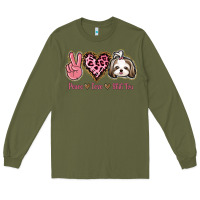 Army Green Peace Love Shih Tzu Long Sleeve Tee - Bettercallsaul