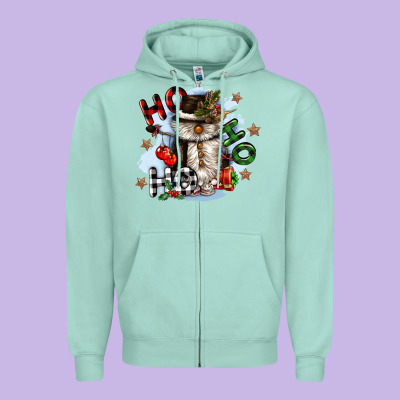 Ho Ho Ho Snowman Gnome Zipper Hoodie Designed By Cowgirlartshop