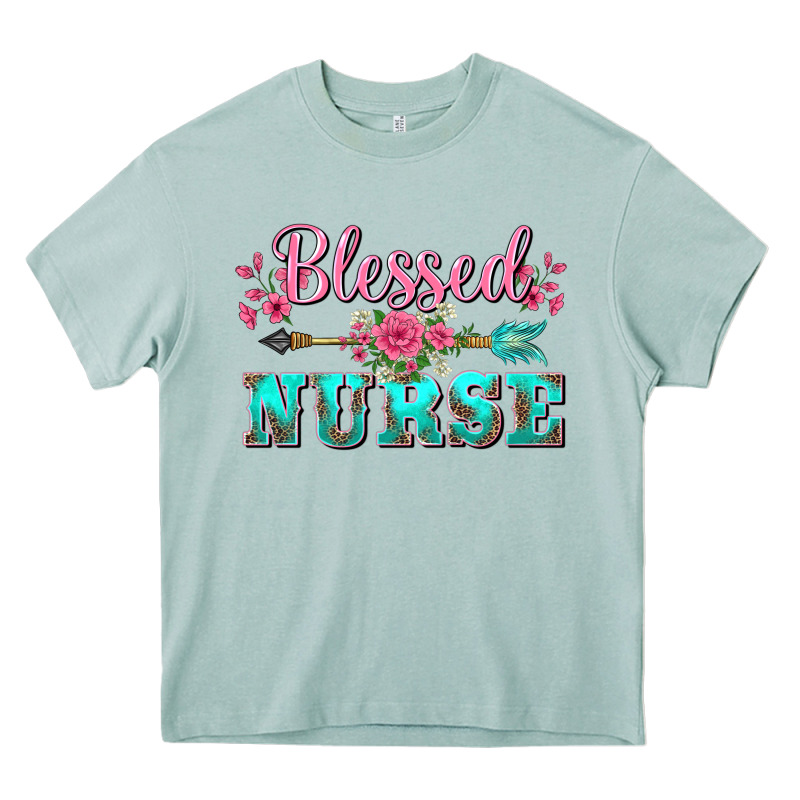 Western Blessed Nurse Pink Floral Arrow Heavy Core Tee by BarkalooDesign | Teevron