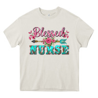 Cream western blessed nurse pink floral arrow Heavy Core Tee - BarkalooDesign