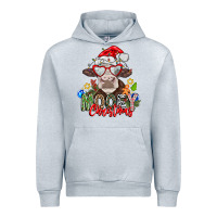 Heather Grey Mooey Christmas Urban Hoodie - CowhideDigitalArt