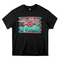 Black western blessed nurse pink floral arrow  background Heavy Core Tee - BarkalooDesign