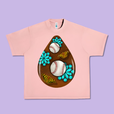 Baseball And Western Roses Teardrop  1 Urban Heavy Tee Designed By Bundleandbundleshop