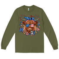 Army Green moo rica highland cow Long Sleeve Tee - RanaPortraitStore