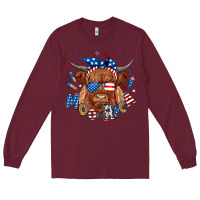 Burgundy moo rica highland cow Long Sleeve Tee - RanaPortraitStore