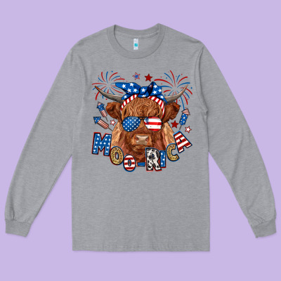 Moo Rica Highland Cow Long Sleeve Tee Designed By Ranaportraitstore