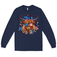 Navy moo rica highland cow Long Sleeve Tee - RanaPortraitStore